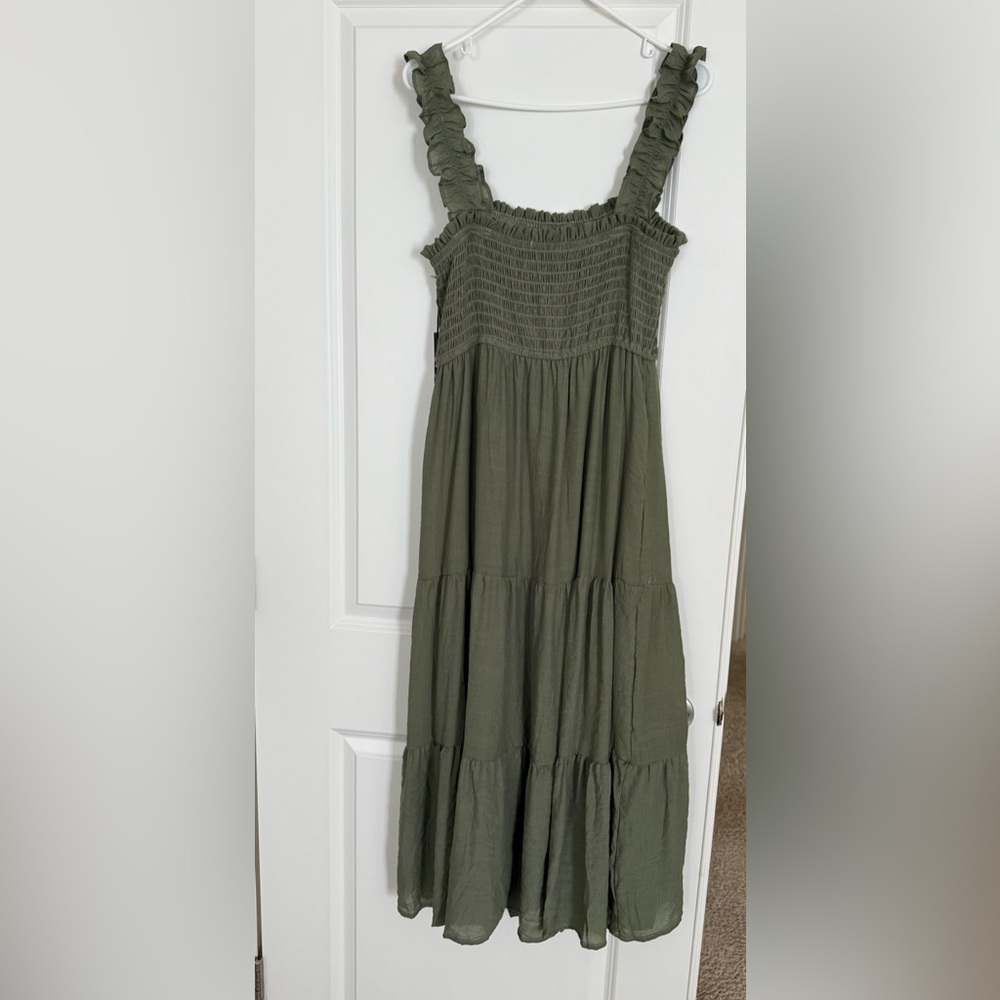 Liberty Love Olive Green Tiered Smocked Sundress
